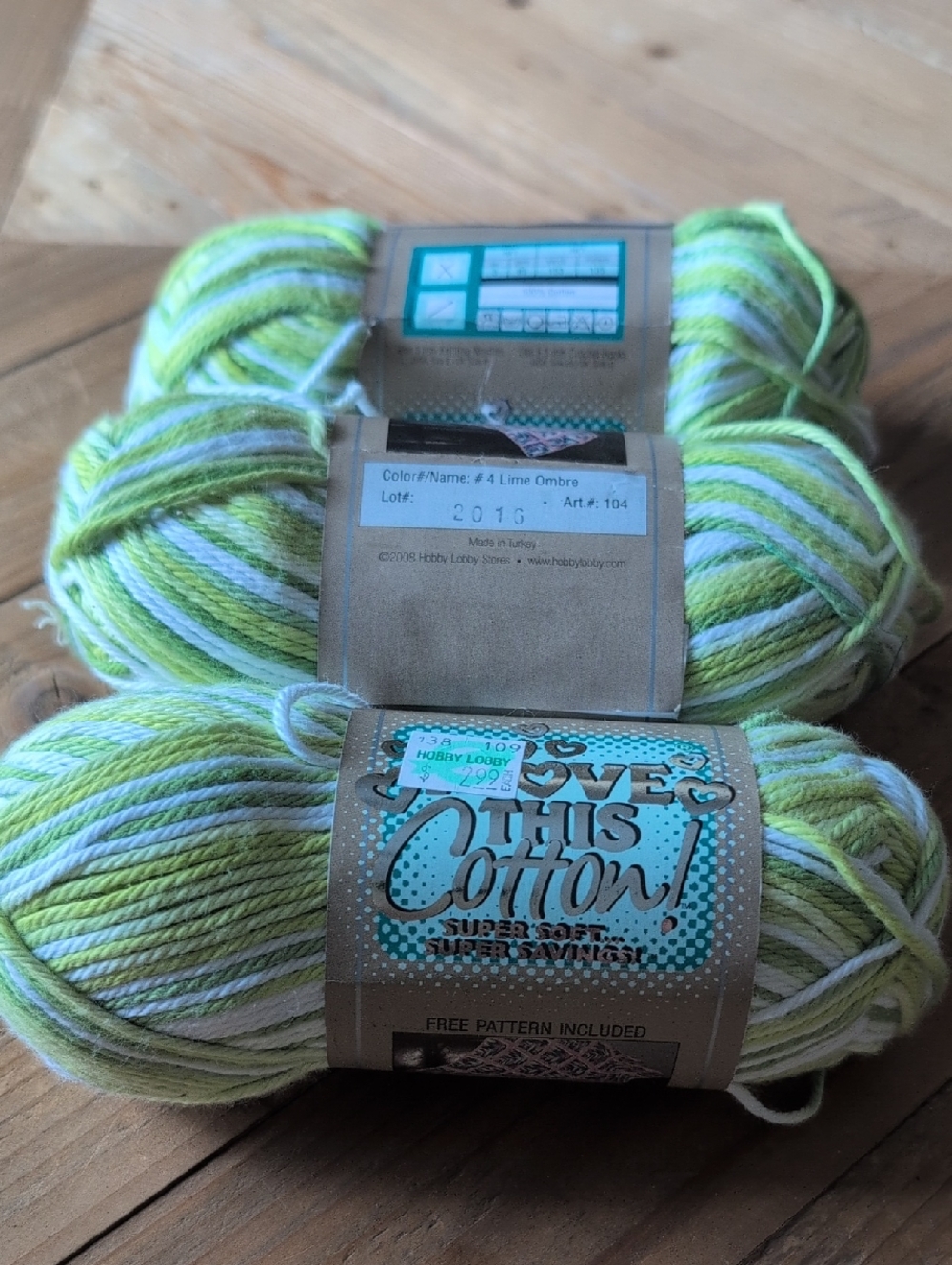 Hobby Lobby I Love This Cotton! Yarn - Lime and White Ombre
